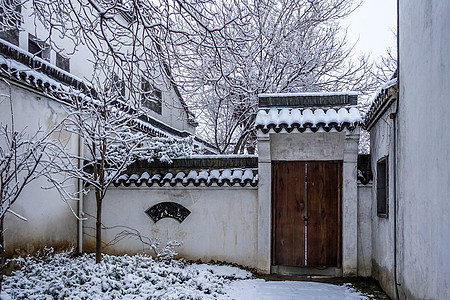 盐官古镇雪中浙江海宁盐官古城景区背景