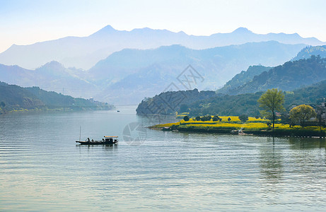 流水生财安徽新安江山水画廊背景