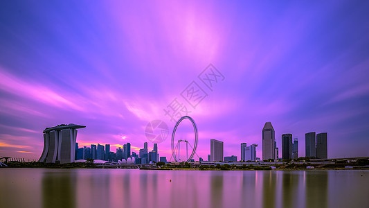 新加坡摩天轮新加坡滨海湾全景背景