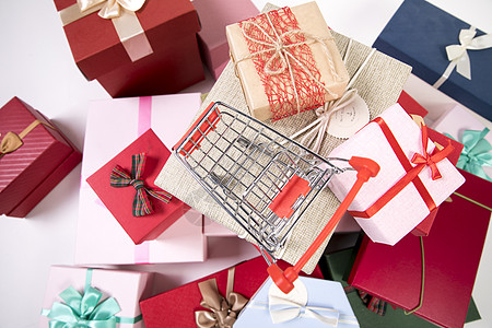 一堆礼物节日购物车礼物盒背景