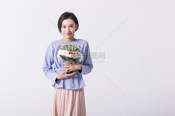 女神节美女模特捧花图片