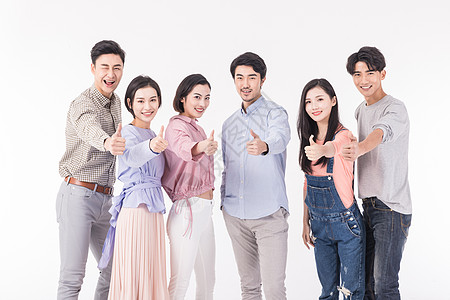 青年聚会众人举大拇指图片素材