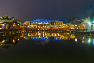 浙江乌镇雪后夜景图片