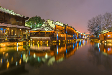 浙江乌镇雪后夜景高清图片