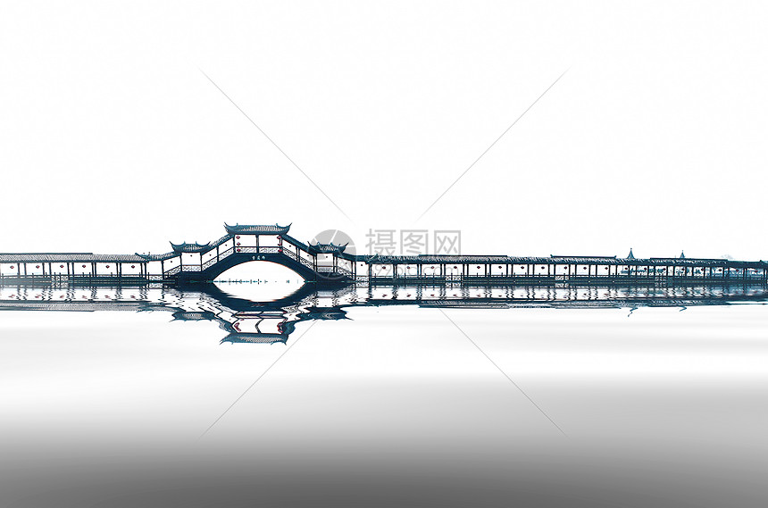 江南锦溪廊桥和倒影图片