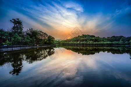 山水风景重庆秀湖公园的夕阳背景