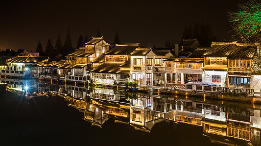 上海朱家角古镇夜景背景图片