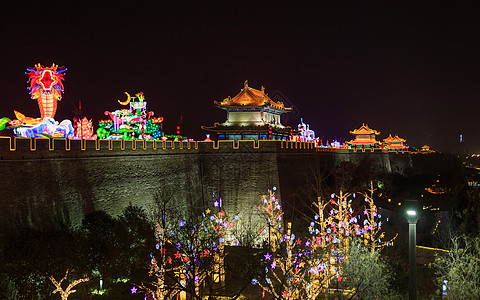 新年夜景西安城墙新春灯会背景