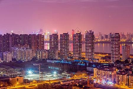 水彩天空夜景城市美图背景