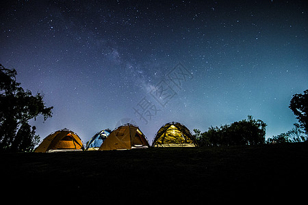 蓝色星空与圆月帐篷星空营地背景