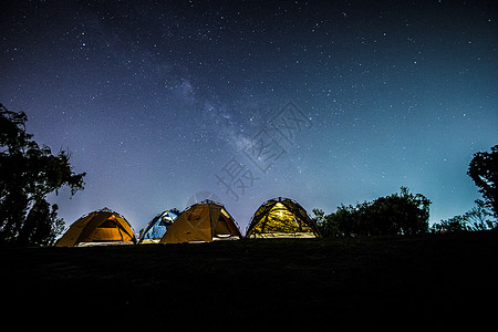 蓝色星空帐篷星空营地背景