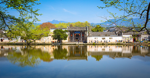 早起早晨宏村古村落背景