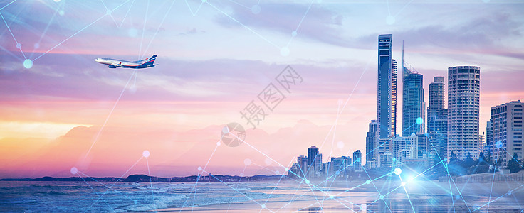 晚霞沙滩商务与航空科技图片设计图片