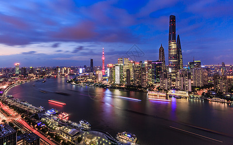 俯拍上海陆家嘴璀璨夜景图片