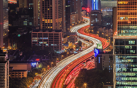 上海浦江夜景上海蜿蜒的高架桥夜景背景