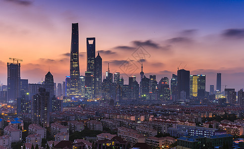 上海繁华的浦东新区日落夜景背景图片