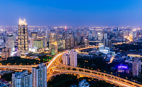 道路背景素材上海城市高架桥夜景背景