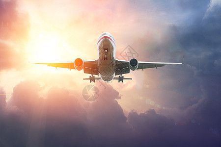 航空海报霞光中的飞机设计图片