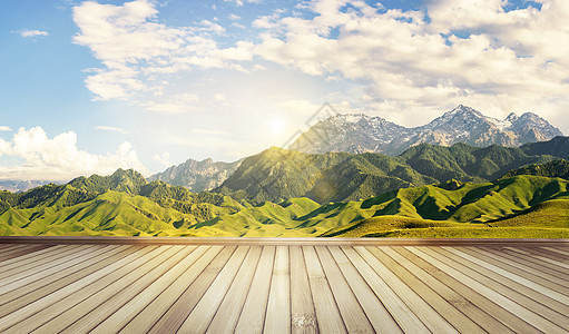 舒适的生活大山木板风景背景设计图片