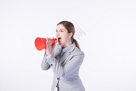 外国商务女性用喇叭喊话图片