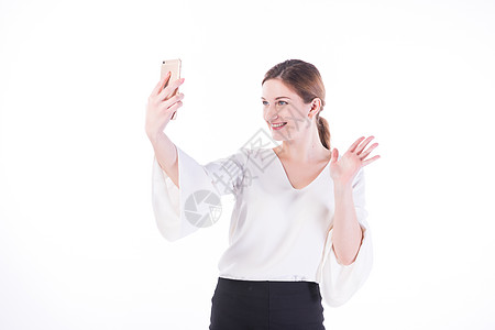 外国女性白领用手机自拍高清图片
