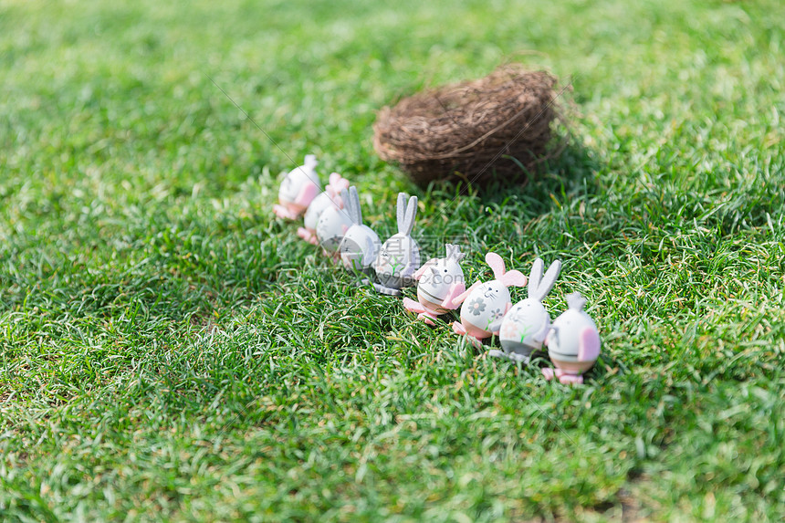 阳光下草地上的复活节彩蛋图片
