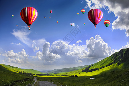 草原背景图草原上的热气球设计图片