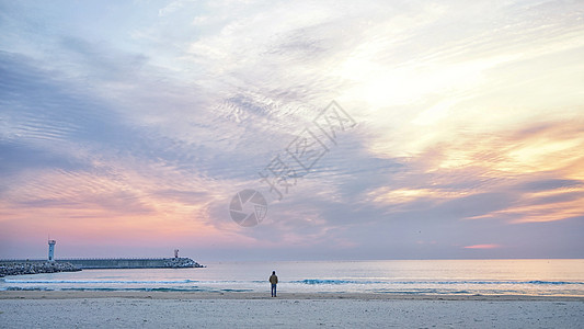 韩国海滨夕阳风光图片