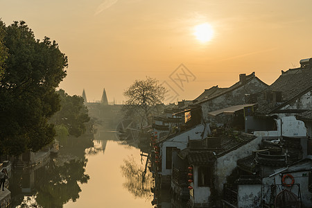 江南水乡早晨的西塘古镇背景图片