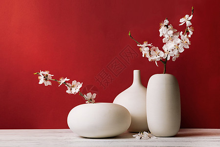春季桃花日本禅意插花花卉背景图片