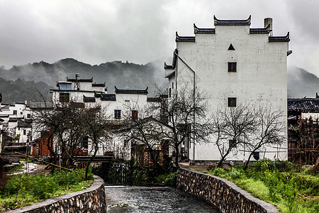 婺源月亮湾徽派村庄背景