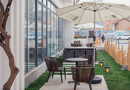 公共空间休息区城市路边咖啡厅休息区背景