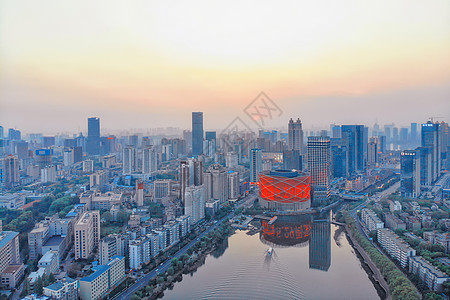 日登黄鹤楼俯瞰武汉楚河汉街背景