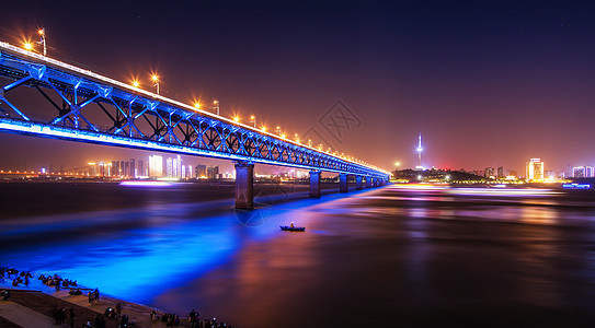 武汉长江大桥夜景背景