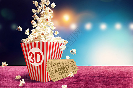 3D电影票与爆米花图片