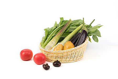 土豆茄子篮子里的蔬菜背景
