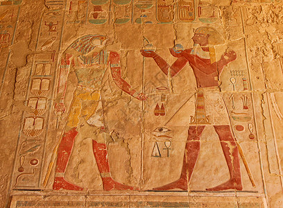 旅游路线埃及卢克索哈齐普苏特女王神庙壁画背景