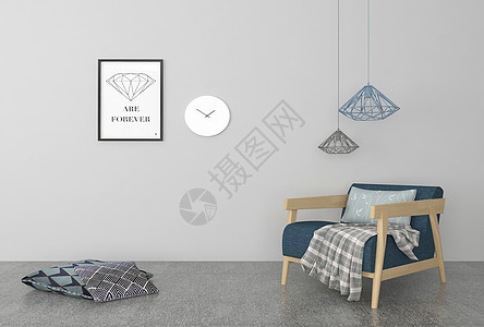 毛毯背景单椅吊灯挂画组合设计图片