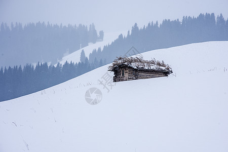 山谷里小木屋新疆天山冬季木屋背景