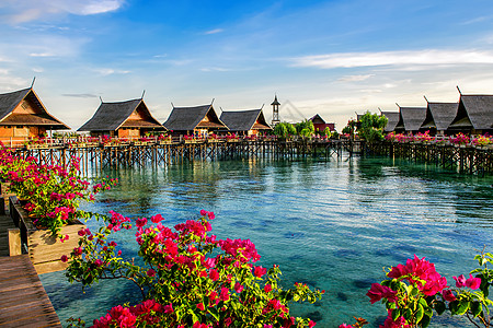 三角梅香漂亮的海上度假酒店背景