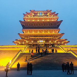 山西运城鹳雀楼夜景古建筑高清图片素材