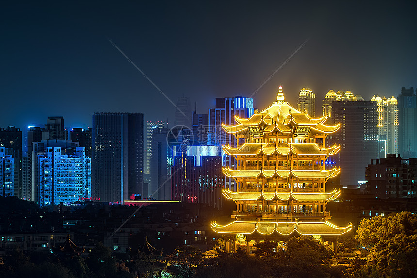 黄鹤楼夜景特写图片