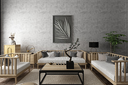 新中式壁画中式空间客厅场景设计图片