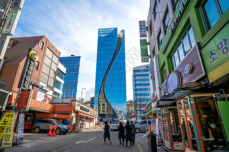 韩国街道韩国首尔江南区街景背景