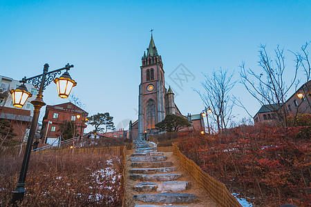 韩国首尔明洞大教堂背景图片