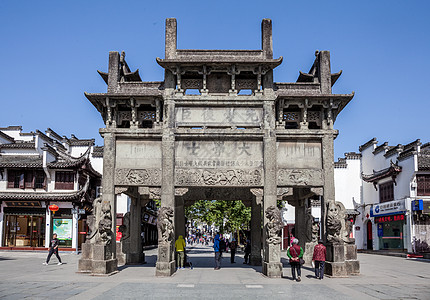 门做旧素材安徽歙县古建筑许国牌坊背景