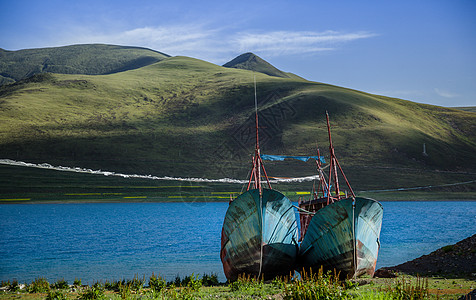 西藏高原西藏羊卓雍措湖背景