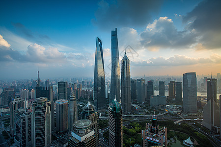 城市海报上海上海城市建筑日落风光背景