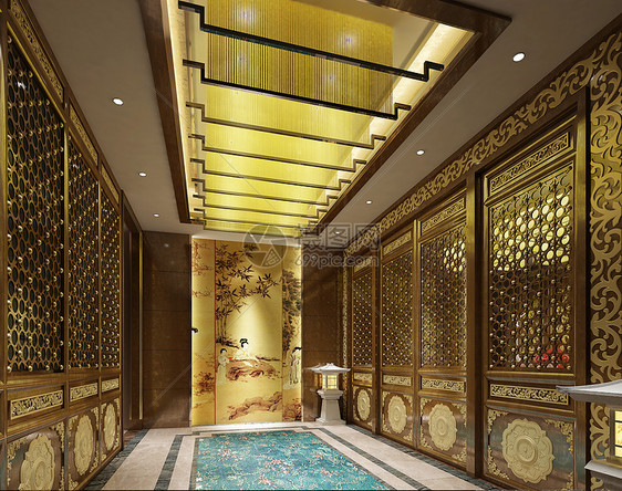 新中式大堂走廊效果图图片