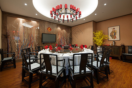 中式风格餐厅灯光高清图片素材